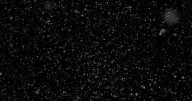 Siyah zemin üzerinde rastgele uçan küçük beyaz parçacıklara sahip video