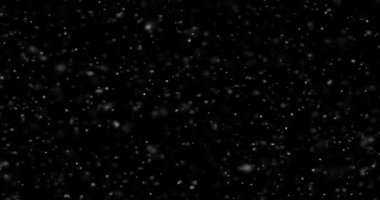 Siyah zemin üzerinde rastgele uçan küçük beyaz parçacıklara sahip video