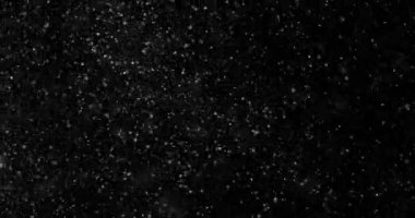 Siyah zemin üzerinde rastgele uçan küçük beyaz parçacıklara sahip video