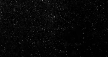 Siyah zemin üzerinde rastgele uçan küçük beyaz parçacıklara sahip video