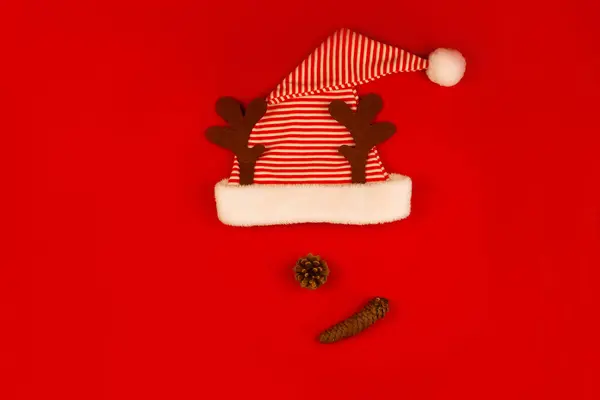 Capodanno Concetto Natale Cappello Natalizio Forma Cervo Biglietto Natale — Foto Stock