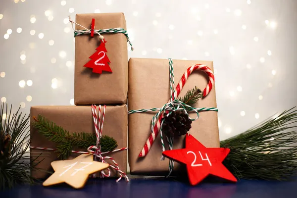Ručně Dělané Vánoční Adventní Kalendář Vánoční Dárky Prosinec Zimní Prázdniny — Stock fotografie