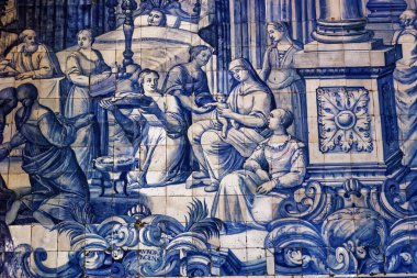 PENICHE, PORTUGAL, HAZİRAN, 19, 2017: 17. yüzyılda Oliveira Bernardes 'in Remedios şapelinin iç ve seramik azulejos detayları