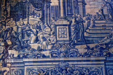 PENICHE, PORTUGAL, HAZİRAN, 19, 2017: 17. yüzyılda Oliveira Bernardes 'in Remedios şapelinin iç ve seramik azulejos detayları