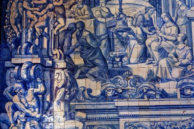 PENICHE, PORTUGAL, HAZİRAN, 19, 2017: 17. yüzyılda Oliveira Bernardes 'in Remedios şapelinin iç ve seramik azulejos detayları