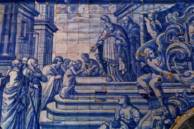 PENICHE, PORTUGAL, HAZİRAN, 19, 2017: 17. yüzyılda Oliveira Bernardes 'in Remedios şapelinin iç ve seramik azulejos detayları