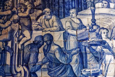 PENICHE, PORTUGAL, HAZİRAN, 19, 2017: 17. yüzyılda Oliveira Bernardes 'in Remedios şapelinin iç ve seramik azulejos detayları