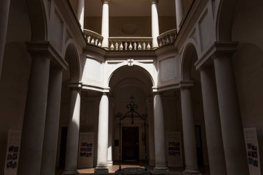 ROME, ITALY, 13 Haziran 2015: San Carlo alle Quattro Fontane Kilisesi 'nin iç mimari detayları, 13 Haziran 2015, Roma, İtalya