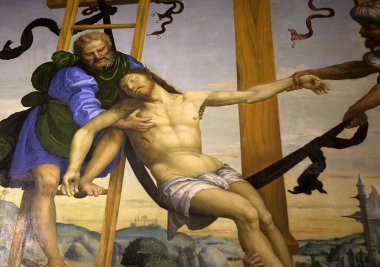 SIENA, ITALY, 14 Haziran 2016: Siena, Toskana 'nın Pinacoteca Nazialinin iç mimari dekorları