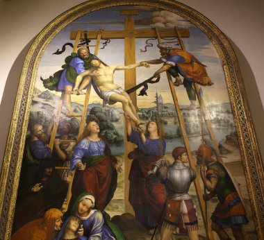 SIENA, ITALY, 14 Haziran 2016: Siena, Toskana 'nın Pinacoteca Nazialinin iç mimari dekorları