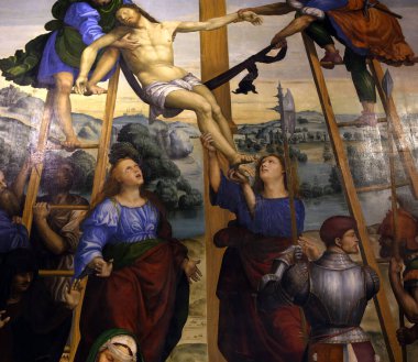 SIENA, ITALY, 14 Haziran 2016: Siena, Toskana 'nın Pinacoteca Nazialinin iç mimari dekorları