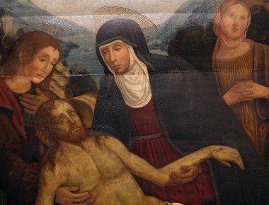 SIENA, ITALY, 14 Haziran 2016: Siena, Toskana 'nın Pinacoteca Nazialinin iç mimari dekorları