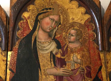 SIENA, ITALY, 14 Haziran 2016: Siena, Toskana 'nın Pinacoteca Nazialinin iç mimari dekorları