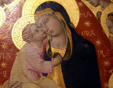 SIENA, ITALY, 14 Haziran 2016: Siena, Toskana 'nın Pinacoteca Nazialinin iç mimari dekorları