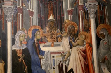 SIENA, ITALY, 14 Haziran 2016: Siena, Toskana 'nın Pinacoteca Nazialinin iç mimari dekorları