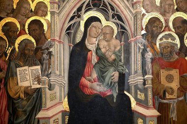 SIENA, ITALY, 14 Haziran 2016: Siena, Toskana 'nın Pinacoteca Nazialinin iç mimari dekorları