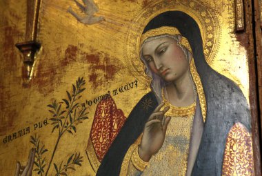 SIENA, ITALY, 14 Haziran 2016: Siena, Toskana 'nın Pinacoteca Nazialinin iç mimari dekorları