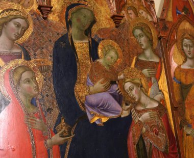 SIENA, ITALY, 14 Haziran 2016: Siena, Toskana 'nın Pinacoteca Nazialinin iç mimari dekorları