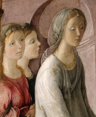 SIENA, ITALY, 14 Haziran 2016: Siena, Toskana 'nın Pinacoteca Nazialinin iç mimari dekorları