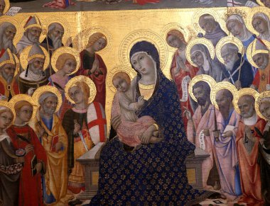 SIENA, ITALY, 14 Haziran 2016: Siena, Toskana 'nın Pinacoteca Nazialinin iç mimari dekorları