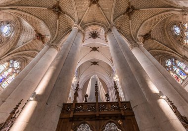 LA CHAPELLE MONTLIGEON, ORNE, FRANCE, 28 Mart 2022: Montligeon Bazilikası leydimizin iç ve dekorları