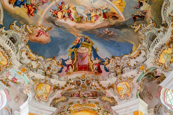 Steingaden Baviera Alemanha Maio 2022 Interiores Afrescos Decorações Arquitetônicas Igreja — Fotografia de Stock