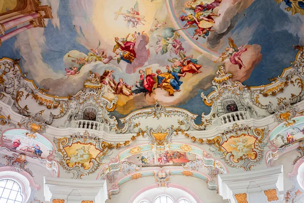 Steingaden Bavaria Germany May 2022 Interiors Frescoes Architectural Decors Church — Stock Photo, Image