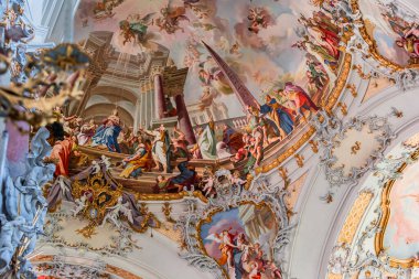 OTTOBEUREN, BAVARIA, GERMANY, HAZİRAN 04, 2022: Johann Jakob Zeiller (1708-1783) Ottobeuren Manastırı Bazilikası 'nda tavan freskleri