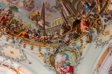 OTTOBEUREN, BAVARIA, GERMANY, HAZİRAN 04, 2022: Johann Jakob Zeiller (1708-1783) Ottobeuren Manastırı Bazilikası 'nda tavan freskleri