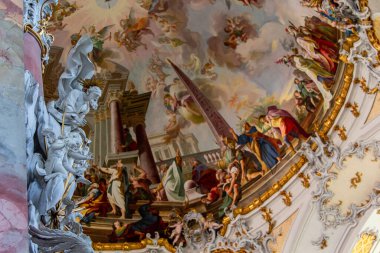 OTTOBEUREN, BAVARIA, GERMANY, HAZİRAN 04, 2022: Johann Jakob Zeiller (1708-1783) Ottobeuren Manastırı Bazilikası 'nda tavan freskleri
