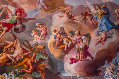 OTTOBEUREN, BAVARIA, GERMANY, HAZİRAN 04, 2022: Johann Jakob Zeiller (1708-1783) Ottobeuren Manastırı Bazilikası 'nda tavan freskleri