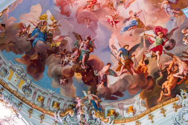 OTTOBEUREN, BAVARIA, GERMANY, HAZİRAN 04, 2022: Johann Jakob Zeiller (1708-1783) Ottobeuren Manastırı Bazilikası 'nda tavan freskleri