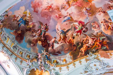 OTTOBEUREN, BAVARIA, GERMANY, HAZİRAN 04, 2022: Johann Jakob Zeiller (1708-1783) Ottobeuren Manastırı Bazilikası 'nda tavan freskleri