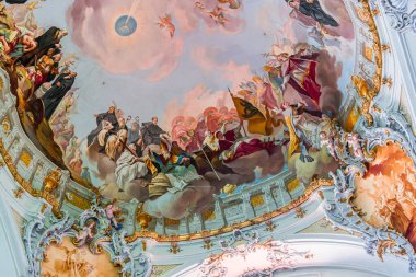 OTTOBEUREN, BAVARIA, GERMANY, HAZİRAN 04, 2022: Johann Jakob Zeiller (1708-1783) Ottobeuren Manastırı Bazilikası 'nda tavan freskleri