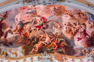 OTTOBEUREN, BAVARIA, GERMANY, HAZİRAN 04, 2022: Johann Jakob Zeiller (1708-1783) Ottobeuren Manastırı Bazilikası 'nda tavan freskleri