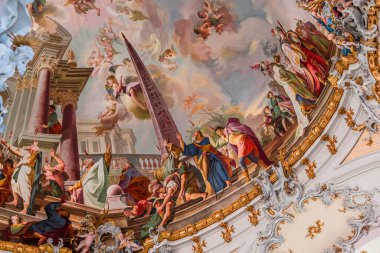 OTTOBEUREN, BAVARIA, GERMANY, HAZİRAN 04, 2022: Johann Jakob Zeiller (1708-1783) Ottobeuren Manastırı Bazilikası 'nda tavan freskleri