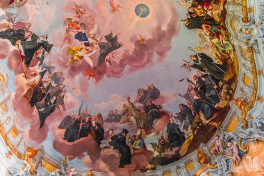 OTTOBEUREN, BAVARIA, GERMANY, HAZİRAN 04, 2022: Johann Jakob Zeiller (1708-1783) Ottobeuren Manastırı Bazilikası 'nda tavan freskleri