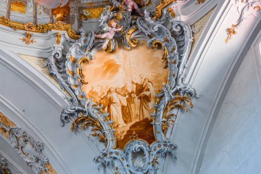 OTTOBEUREN, BAVARIA, GERMANY, HAZİRAN 04, 2022: Johann Jakob Zeiller (1708-1783) Ottobeuren Manastırı Bazilikası 'nda tavan freskleri