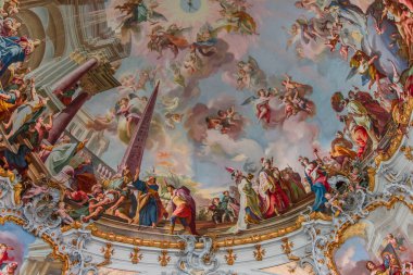 OTTOBEUREN, BAVARIA, GERMANY, HAZİRAN 04, 2022: Johann Jakob Zeiller (1708-1783) Ottobeuren Manastırı Bazilikası 'nda tavan freskleri
