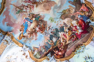 OTTOBEUREN, BAVARIA, GERMANY, HAZİRAN 04, 2022: Johann Jakob Zeiller (1708-1783) Ottobeuren Manastırı Bazilikası 'nda tavan freskleri
