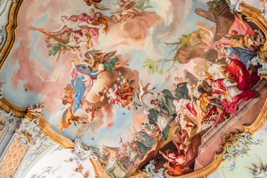 OTTOBEUREN, BAVARIA, GERMANY, HAZİRAN 04, 2022: Johann Jakob Zeiller (1708-1783) Ottobeuren Manastırı Bazilikası 'nda tavan freskleri