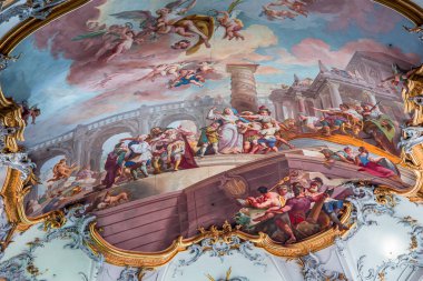OTTOBEUREN, BAVARIA, GERMANY, HAZİRAN 04, 2022: Johann Jakob Zeiller (1708-1783) Ottobeuren Manastırı Bazilikası 'nda tavan freskleri