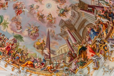 OTTOBEUREN, BAVARIA, GERMANY, HAZİRAN 04, 2022: Johann Jakob Zeiller (1708-1783) Ottobeuren Manastırı Bazilikası 'nda tavan freskleri