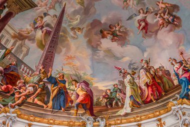 OTTOBEUREN, BAVARIA, GERMANY, HAZİRAN 04, 2022: Johann Jakob Zeiller (1708-1783) Ottobeuren Manastırı Bazilikası 'nda tavan freskleri