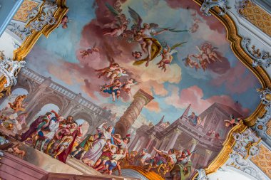 OTTOBEUREN, BAVARIA, GERMANY, HAZİRAN 04, 2022: Johann Jakob Zeiller (1708-1783) Ottobeuren Manastırı Bazilikası 'nda tavan freskleri