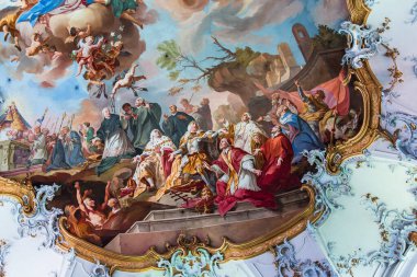 OTTOBEUREN, BAVARIA, GERMANY, HAZİRAN 04, 2022: Johann Jakob Zeiller (1708-1783) Ottobeuren Manastırı Bazilikası 'nda tavan freskleri
