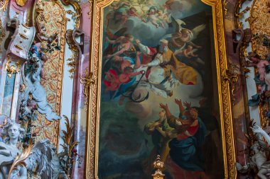 OTTOBEUREN, BAVARIA, GERMANY, HAZİRAN 04, 2022: Ottobeuren Manastırı Bazilikası 'nın iç mekanları, freskleri ve mimari süslemeleri