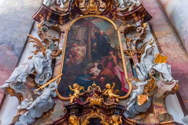 OTTOBEUREN, BAVARIA, GERMANY, HAZİRAN 04, 2022: Ottobeuren Manastırı Bazilikası 'nın iç mekanları, freskleri ve mimari süslemeleri