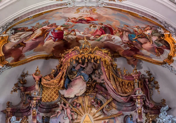 Ottobeuren Bavaria ドイツ 2022年6月4日 Ottobeuren修道院大聖堂の内装 フレスコ画 建築装飾 — ストック写真
