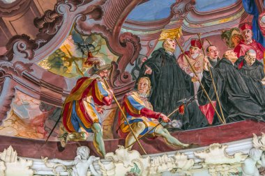 WIBLINGEN, BAVARIA, GERMANY, HAZİRAN 08, 2022: 18. yüzyıl mimarları Christian ve Johann Wiedemann tarafından Wiblingen Manastırı yakınlarındaki kütüphanenin rokoko ve barok süslemeleri
